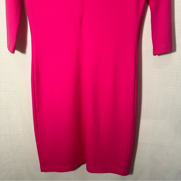 Amanda Uprichard Fuchsia Pink 3/4 Sleeve V-Back Stretch Fitted Dress Size Medium - Picture 7 of 12